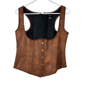 Alivila Y Faux Leather Steampunk Underbust Corset Victorian Bustier Top Sz XL